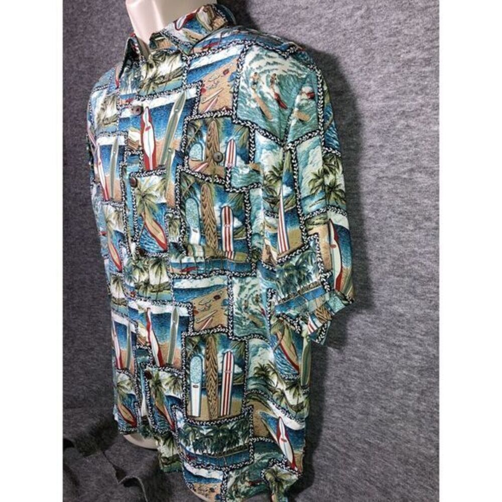 Aloha Hut Hawaii Men's Button Down Shirt All Over Surfboards Palm Trees Medium - Picture 2 of 7